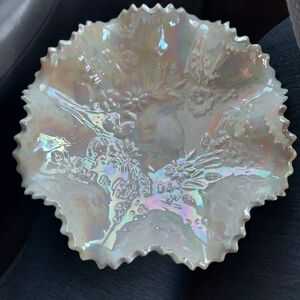 Set of 2 matching carnival glass candy dishes